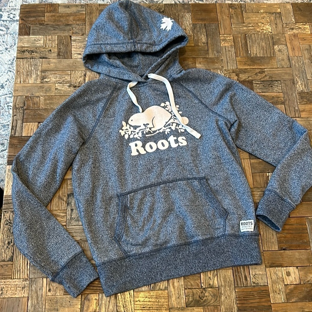 Roots Blue Marled Hoodie Sweatshirt Size Small